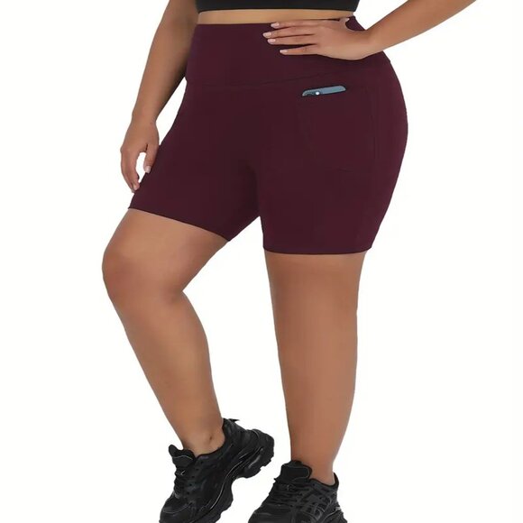 Women Buttery 1X-3X High Waisted Yoga Bike shorts w/pockets 6" Inseam Burgundy - Picture 4 of 6